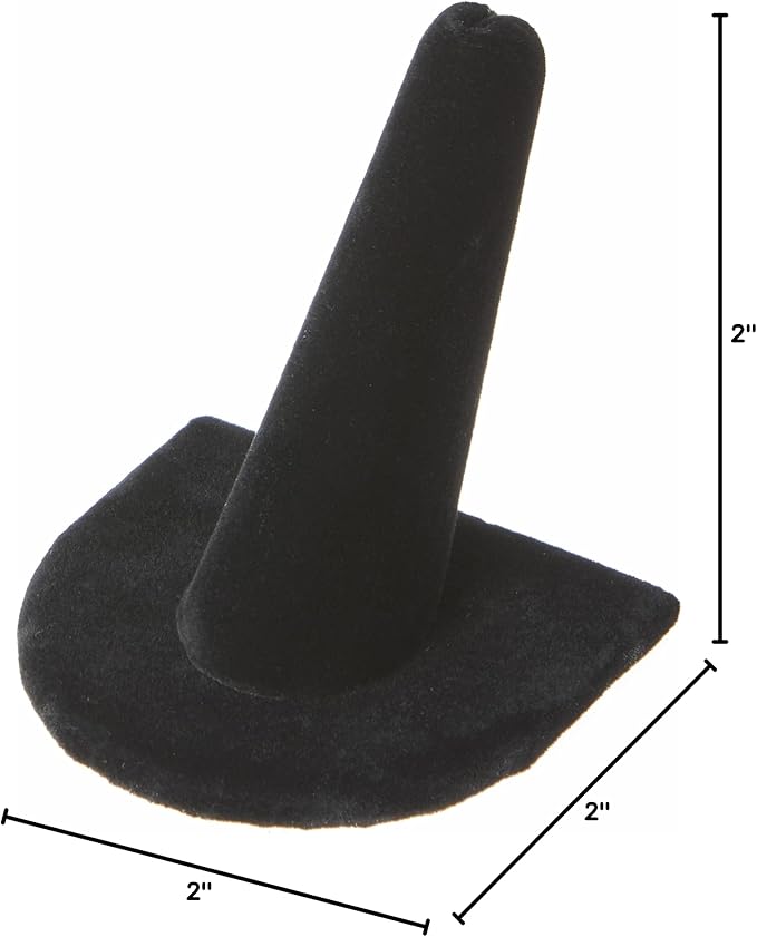 Plymor Black Velvet Ring Finger Display, Single on U-Shaped Base, 2" W x 2" D x 2" H (Pack of 12)