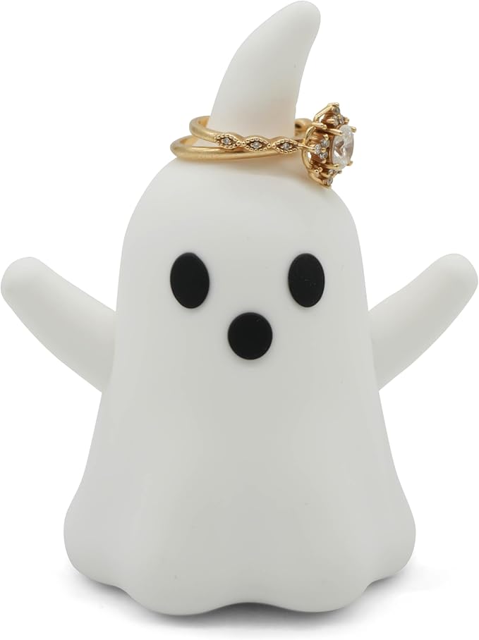 Figurine Ring Holder – Cute and Decorative Jewelry Organizer for Rings, Earrings & Small Accessories – Perfect for Vanity, Dresser, or Bathroom Countertop– Ghost