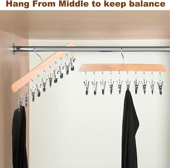 Closet Organizer with 10 Clips - Space Saving Hanging Closet Organizer, Legging Organizer for Closet Hanging, 360° Rotating Metal Clips with Silicone Lining for Hat Sock Clothes (2 Sets-B)