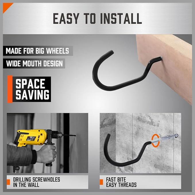 HORUSDY 6-Pack Heavy Duty Garage Storage Hooks, 6" Utility Wall Hooks for Tools, Ladders, Bikes, Hoses & Cords – Steel Garage Organizer Hooks for Wall Mount Storage Systems