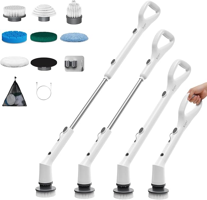 Electric Spin Scrubber, 2026 New Cordless Cleaning Brush, Shower Cleaning Brush with 7 Replaceable Brush Heads, Power Scrubber 3 Adjustable Speeds, Detachable Long Handle & IPX7 Waterproof