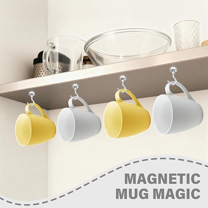 8 Pack Magnetic Hooks for Cruise Cabins, 25 LB Neodymium Magnets with Hooks, Heavy Duty Magnet Hooks for Hanging, Kitchen, Office, Towels, Curtains, Mug Holders (Silver)
