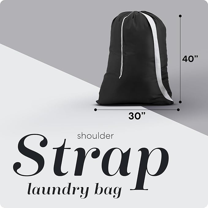 Handy Laundry Bag Shoulder Strap Extra Large - 2-Pack Drawstring Locking Closure, Durable Material, Heavy Duty Stitching, Hands Free Carrying - Perfect College Dorm (Black, 30" x 40")