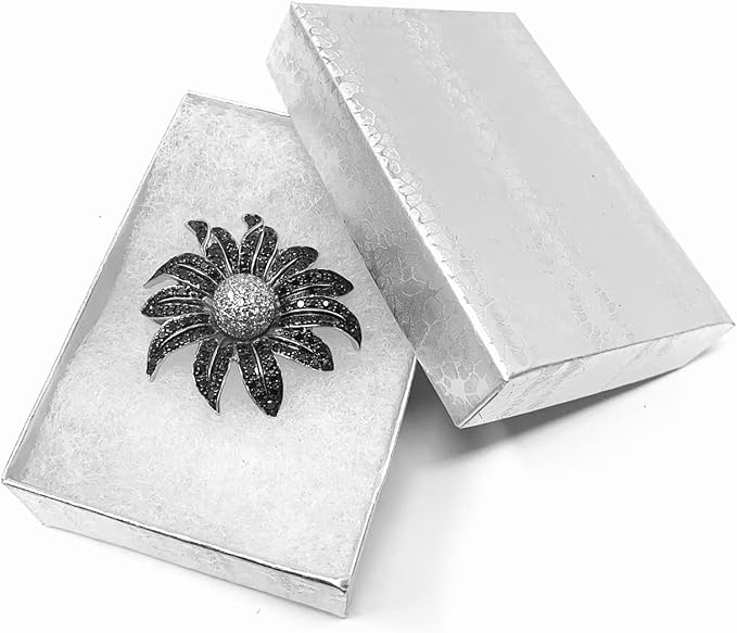 12 Silver Foil Pack Cotton Filled Paper Cardboard Jewelry Box for Necklace, Ring, Earring, Pendant, Pocket Watch, Body Jewelry and Beads Size-3 1/16" x 2 1/8" x 1" - by R J Displays
