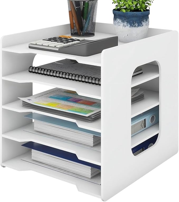 Natwind 5 Tier 10”x12” Scrapbook Paper Organizer For Desk,White File Organizer,Office Desk Organizers,Stackable Letter Tray,Paper Sorter,Document Storage Rack for Home Office School Classroom