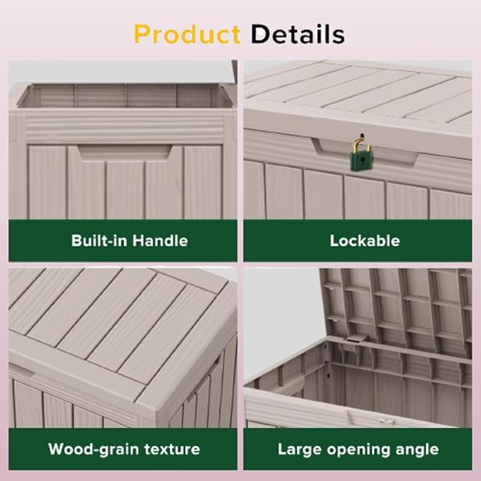 45 Gallon Outdoor Storage Box Waterproof, Resin Deck Boxes with Lockable Lid & UV-Resistant for Patio, Pool, Garden Furniture Cushions & Accessories, Coffee