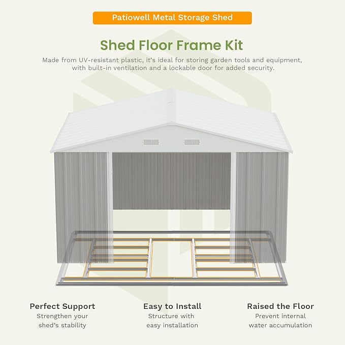 Patiowell 10 x 12 FT Metal Storage Shed for Outdoor with Floor Frame, Steel Yard Shed with Design of Lockable Doors, Utility and Tool Storage for Garden, Backyard, Patio, Outside use, Grey