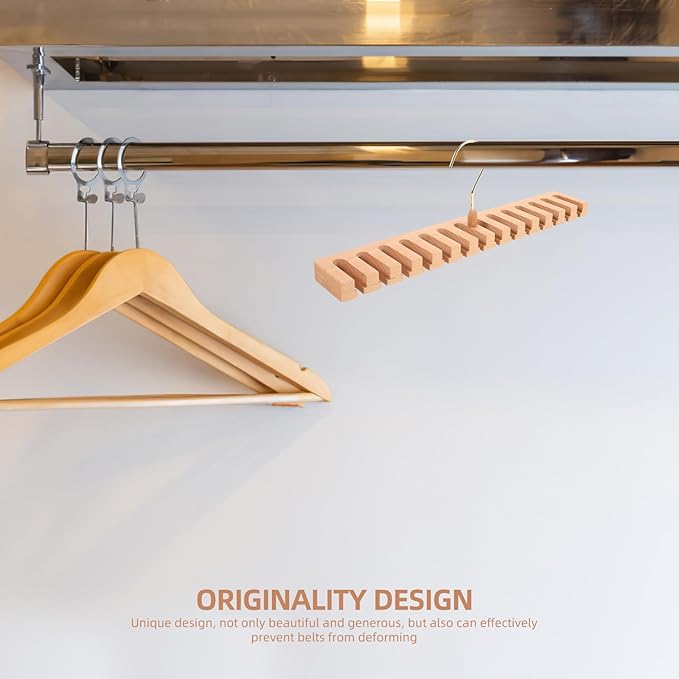 Wooden Belt and Tie Organizer Rack with 14 Slots, Multi-Function Scarf and Belt Holder for Closet Storage, Natural Beech Wood Hanging Accessory Organizer for Men’s Wardrobe