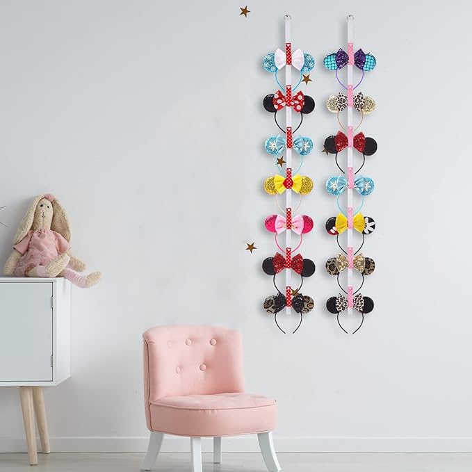 2Pcs Mouse Ears Headband Holder Polka Dot Hanging Wall Display Decor Vertical Headpiece Organizer Hair Bow Accessories Hanger Holder White