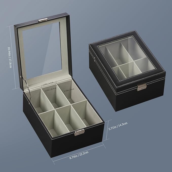 AUTOARK PU Leather Belt Organizer with 6 Compartments & Transparent Glass Top,Compact Storage for Belts,Ties,and Accessories,Perfect for Men, Women,and Home Organization,MKAW240