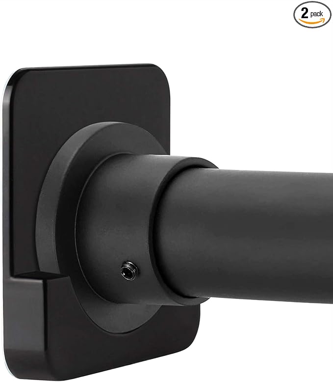 Black Shower Curtain Rod Holder for Wall Mount | Adhesive Shower Tension Rod Retainer for Tile | No Drilling | Stick On | 2 Pack, (Shower Curtain Rod Not Included)