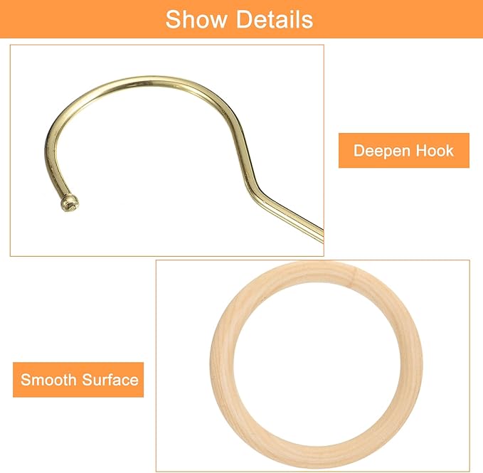 uxcell 4.7 Inch Scarf Ring Hanger, Scarf Organizer Holder Wooden Circle Rings Hanging Hook for Belt Tie Scarf, 15cm Length Hook (Gold)