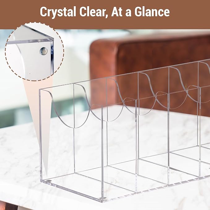 Acrylic Belt Organizer for Closet - 7 Compartments Transparent Storage Holder | Display Case for Makeup, Jewelry, Watches, Bow Tie, & Bracelets | Multipurpose Clear Containers & Versatile Design