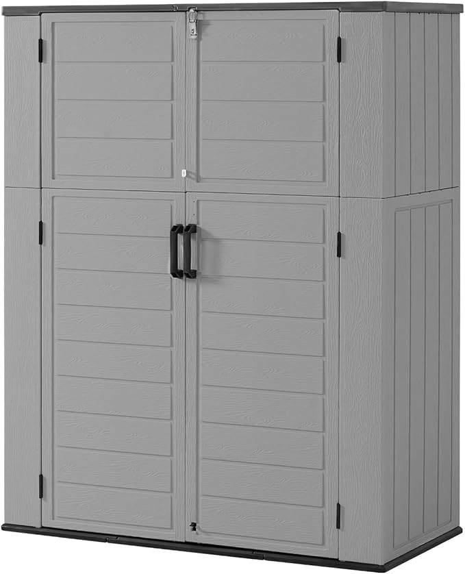 Aoxun 61 Cu.Ft Outdoor Storage Shed, Widened Outdoor Storage Cabinet Waterproof Vertical Resin Shed with Floor for Patio, Garden Tools, Pool Equipment, Easy to Assemble (Grey)