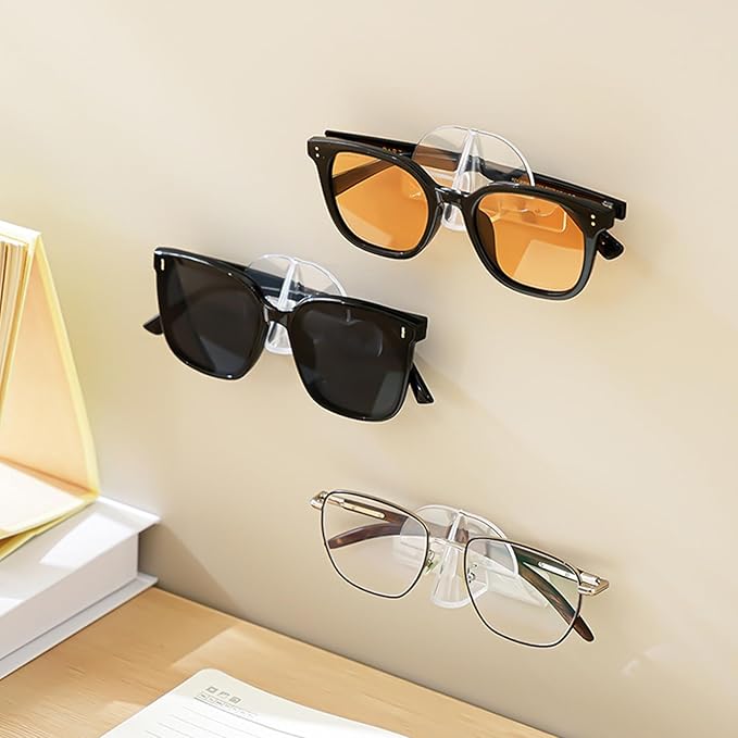6 PCS Eyeglasses Holder Wall Mounted, Clear Hanging Sunglasses Organizer Storage with Self-Adhesive Sticker Drill-free Glasses Display Stand for Entryway Bathroom Bedroom Office Door Wall