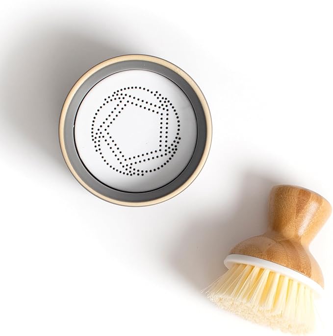 Full Circle Bubble Up- Eco-Friendly Bamboo Dish Brush & Ceramic Soap Dispenser - Natural Scrub Set for Dishes, Cast Iron - Kitchen Cleaning with Handle, Gray - 2 Pack