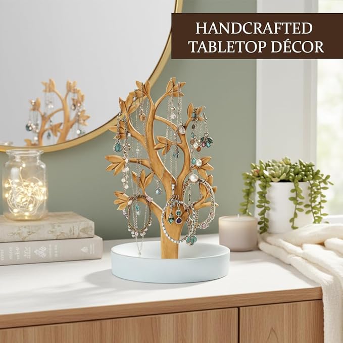Decozen Jewelry Organizer Hanging Tree Stand - Necklace Holder Jewelry Organizer For Women with a Ring Dish Tray for Mothers Day Gifts, Valentines Day Gifts for Her, Gift for Mom, Home Decor