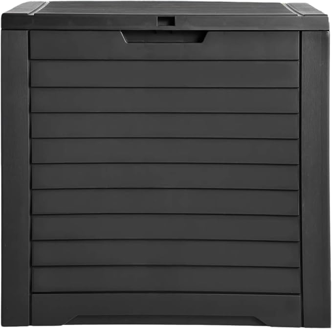 DWVO Louvered Large Deck Box, 35 Gallon Resin Outdoor Storage Box for Patio Furniture, Garden Tools and Pool Supplies, Lockable Lid and Side Handles, Waterproof and UV Resistant, Black