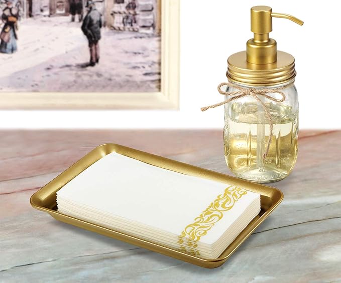 SheeChung Vintage Farmhouse Decor Metal Vanity Tray(4 Pack),Countertop Guest Hand Towel Storage Organizer Tray Dispenser, Sturdy Holder for Perfume,Cosmetics, Jewelry, Makeup Bathroom Organizer (Glod)
