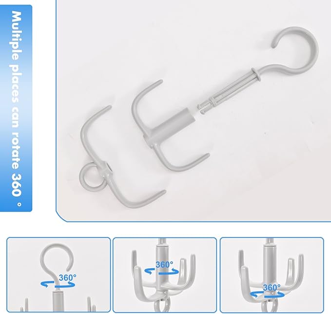 4Pcs Belt Hanger, Tie Hanger, Belt Organizer for Closet, 360°Rotating Portable, Space Saving Closet Organizers, Storage for Bra, Tank Top, Scarf, Purse,Kitchenware, Bath Products (Gray)