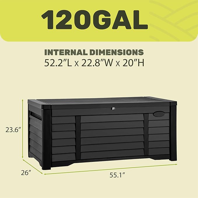 YITAHOME 150 Gallon Large Outdoor Storage Deck Box, Waterproof Cushion Storage Bench with Lockable Lid for Patio, Pool Supplies, Garden Tools, Resin, Black