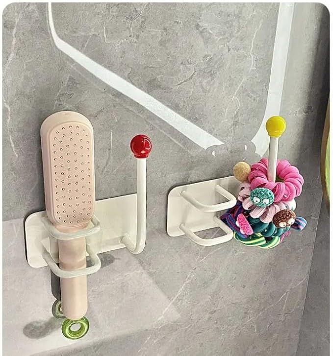 Bathroom Hair Accessories Organizer Wall Mounted No Drill Hair Tie Holder Hair Band Scrunchie Hanger Comb Storage Rack with Hooks for Headband Jewelry Bathroom Vanity Shower Caddy