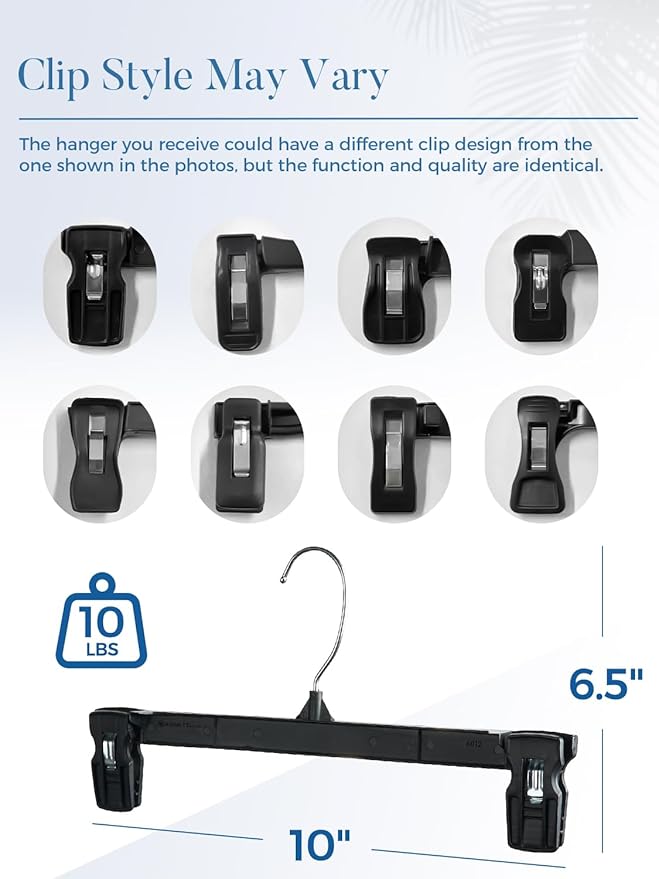 Smartor Pants Hangers - 30 Pack, Plastic Pant Hanger with Non-Slip Big Clips, Bottom Hangers for Men with Rotatable Chrome Hook, Shorts Hanger for Women Strong Clamp Pant Organizer (10 Inch, Black)