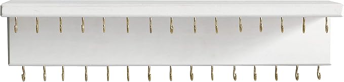 SANY DAYO HOME Jewelry Organizer with 30 Hooks and Cosmetics Shelf, 15 x 3 x 4 inches Wall Mounted Rustic Pine Wood Holder for Necklaces and Bracelets, Suitable for Kids and Adults (Retro White)