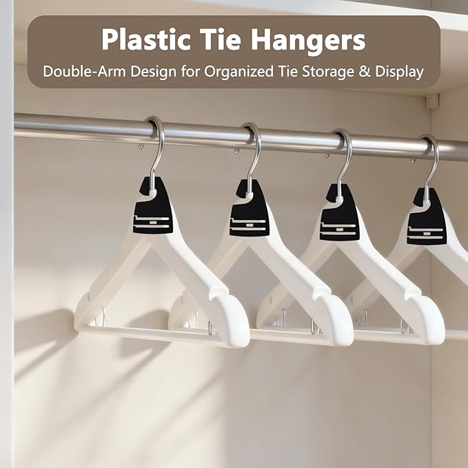 20Pcs Tie Holder Hangers Plastic Necktie Holders for Men Closet Organizer Rack for Ties Neck Tie Display Hanger Retail orHome Tie Racks Compact 2.8 x 2 Inch Hangers
