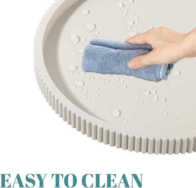 Silicone Bathroom Tray Round Kitchen Counter Organizer Decorative Vanity Accessories Coffee Table Decor for Perfume, Candle, Soap Dish, 12 Inch, Beige