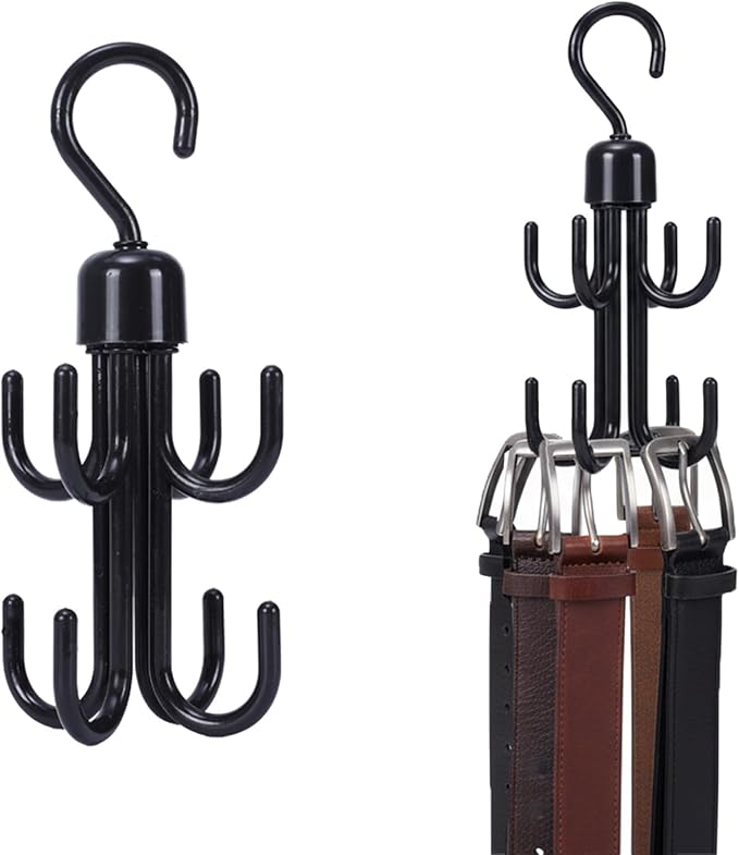 6Pcs Belt Hanger, Hanging Belt Holder for Closet,Rotating Belt Hooks for Hanging, Plastic Tie Hanger for Closet for Scarf,Bra,Tie Organizer