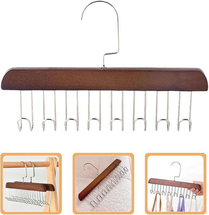 Alipis 2pcs Multi-Functional Closet Organizer Hangers with 8 Hooks Vintage Tie and Belt Rack for Men’s Clothing Storage, Space Saving Wall-Mounted Accessory Organizer for Scarves and Hats
