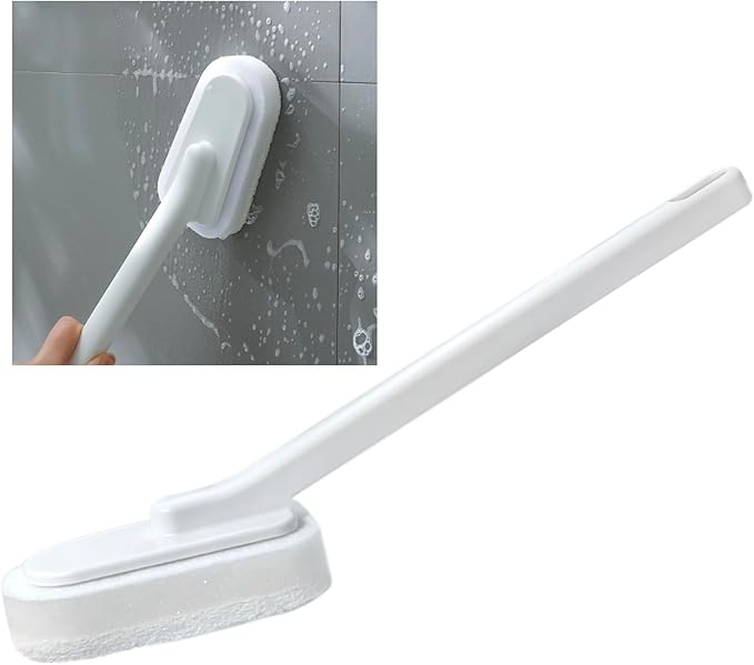 Extended Handle Sponge Scrubber with Integrated Scouring Pads: Ultimate Kitchen, Bathroom & Shower Cleaning Tool for Effortless Wash & Scrubbing (Long Handle Brush Sponge)