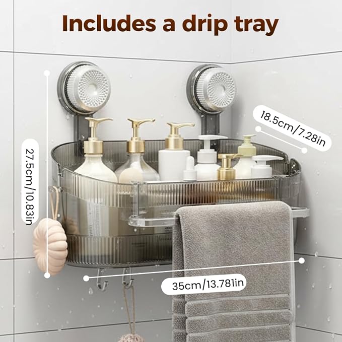 No-Drill Bathroom Suction Storage Box, 2026 Upgrade Removable Bathroom Hanging Suction Storage Box, Corrugated Suction Cup Storage Holder for Home, Bathroom Shower Caddy (Transparent)