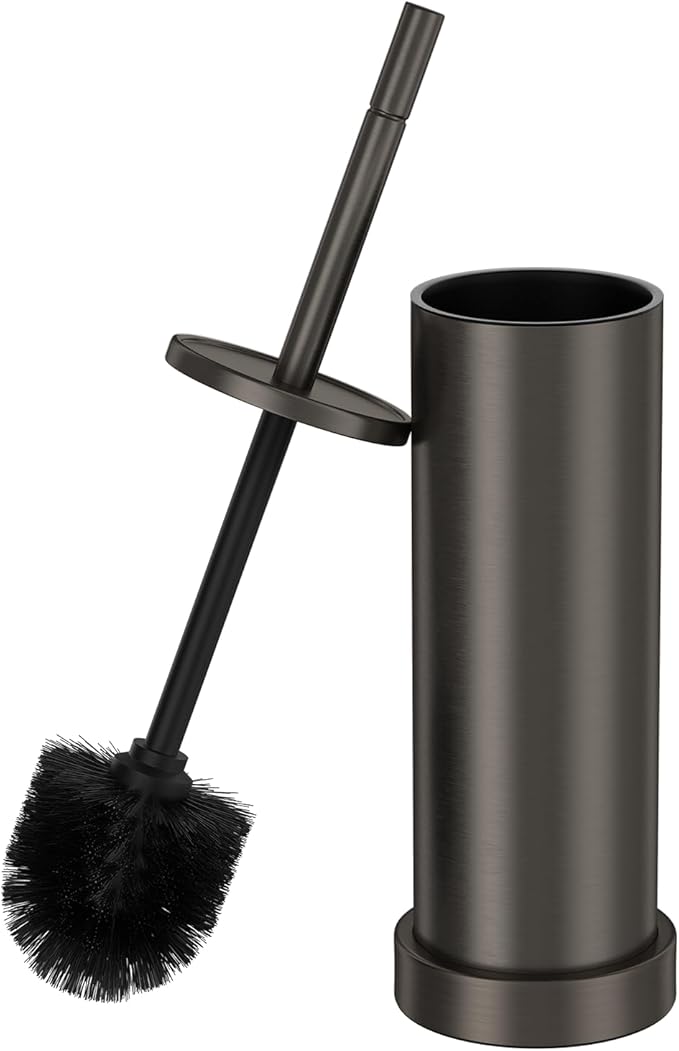 Toilet Brush and Holder Set: 304 Stainless Steel Heavy Duty Toilet Bowl Brush and Holder with Removable Inner Bowl and Splash Protection, Long Handle Bathroom Cleaning Tool
