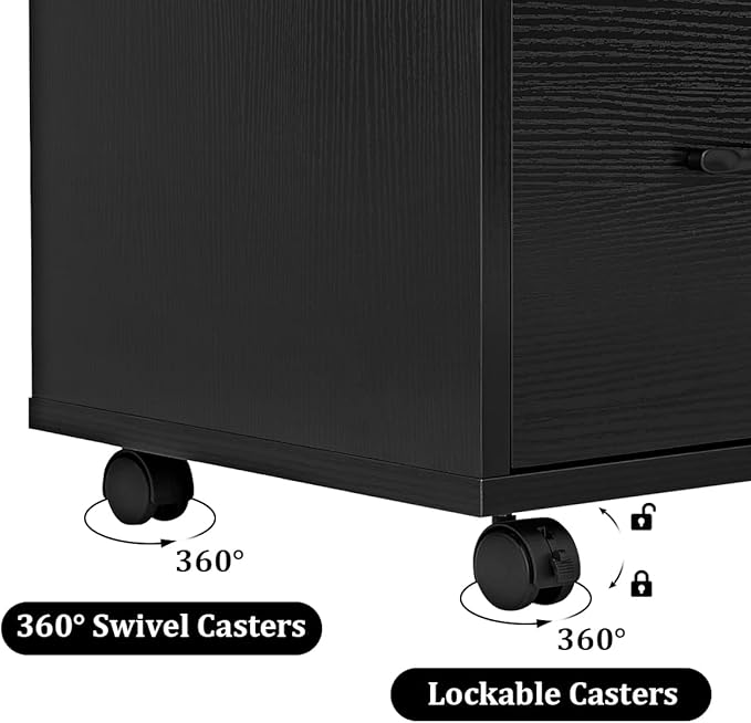Panana 3 Drawer Office File Cabinets, Mobile Lateral Printer Stand with Open Storage Shelf, Rolling Filing Cabinet with Wheels Home Office Organization and Storage (Black)