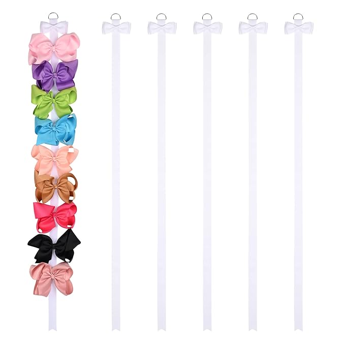 DEEKA 6 PCS 40" Long Bow Holders for Girls Clip Hair Bows Organizer - White