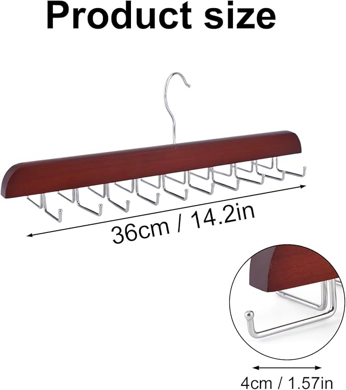 2pcs Red Tie Rack Hanger & Belt Hanger, Stainless Steel Tie Holder Organizer with 20 Folding Hooks Multipurpose 360° Swivel Belt Holder for Closet Storage, Men's Accessories
