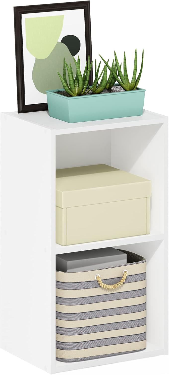 Furinno PASIR Book Shelf, 2-Tier Modern Bookshelf, Open Shelves Bookcase 9 x 12 x 21, for Living Room, Bedroom, Home Office, White