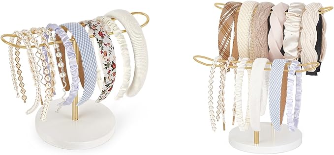 Dahey Headband Holder Metal Headband Organizer Hair Hoop Display Stand Hair Accessories Organizer Storage Hair Ropes Bracelets Bangles for Women and Girls, Gold