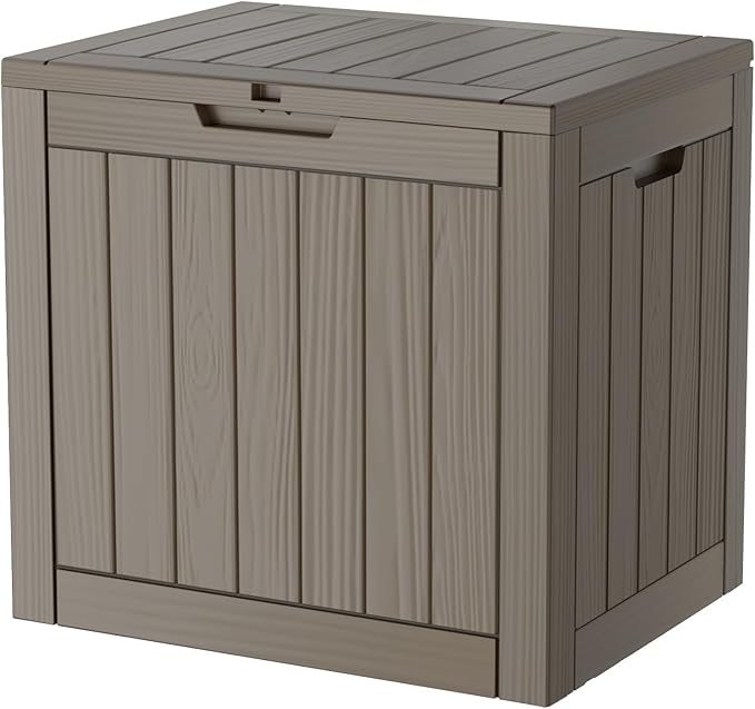 Outdoor Storage Box, 35 Gallon Resin Deck Box Waterproof for Patio, Poolside and Garden, Lockable UV-Resistant Storage Bin Bench Cabinet for Small Spaces, Grey