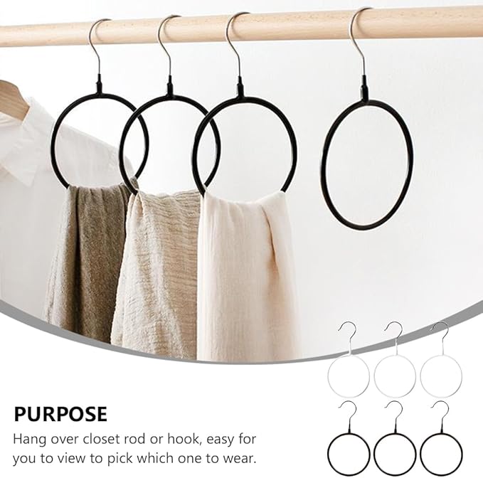 6pcs Metal Scarf Organizer Rings, Black and White Small Size Storage Holder for Neckties and Shawls, Home Closet Hanging Accessory Organizer for Scarves and Belts