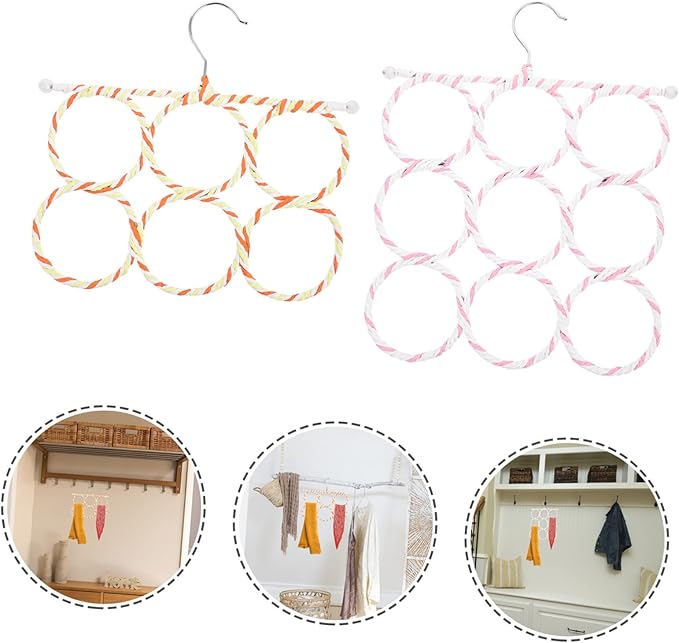 2pcs Foldable Scarf Hanger Multi-Functional Ties and Accessories Organizer for Closet Space-Saving Design Rotation for Scarves Belts and More Mixed Colors