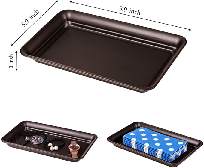 Vintage Farmhouse Decor Metal Vanity Tray(2 Pack),Countertop Guest Hand Towel Storage Organizer Tray Dispenser, Sturdy Holder for Perfume,Cosmetics, Jewelry, Makeup Bathroom Organizer (Bronze)