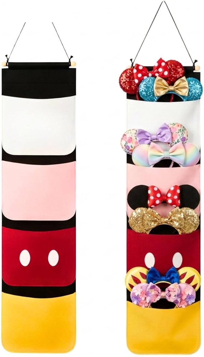 Mouse Ear Organizer, Hanging Headband Holder for Park Ears, Display & Storage Organizer for Disney Accessories, Holds Up to 8–10 Ears, Wall Door Closet Hanging Rack