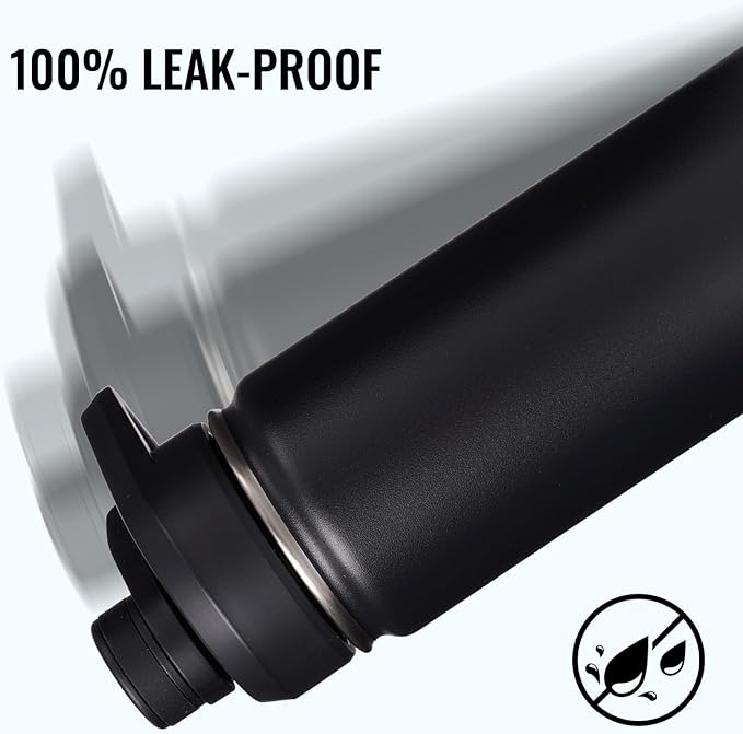 24 oz Insulated Water Bottle with Handle, 304 Stainless Steel Water Bottles with Wide Mouth, Double Wall Vacuum Sports Water Bottle, BPA Free, Keep Cold and Hot, Black | with Handle, Water Bottles, Wide Mouth, Double Wall Vacuum, Sports Water Bottle, B...