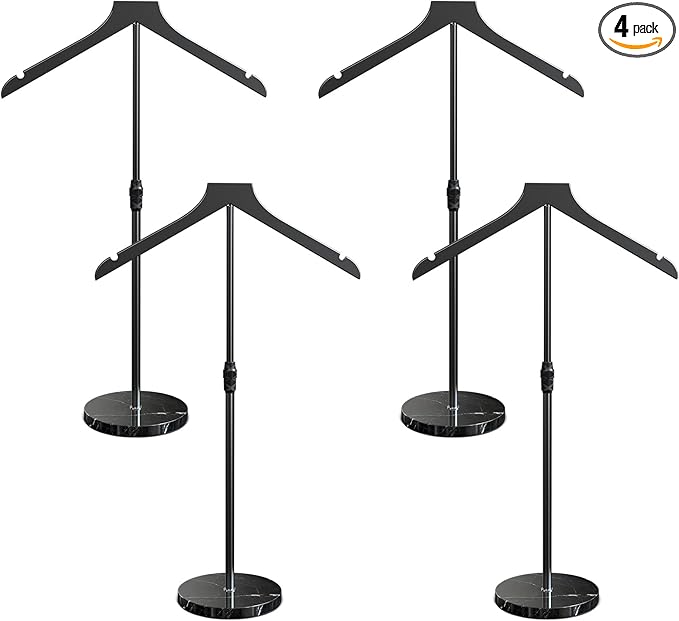 OLV 4 Pack Mannequin Torso with Marble Base, 18-34 Inch Adjustable Shirt Display Stand for Vendors Shop, More Stable High-end Dress Form Clothes Garment Rack, Jacket Coat Hanger Stand, Black