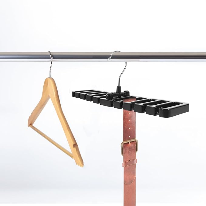 2pcs Multi-Function Belt Organizer and Tie Hanger Rack, Black Metal Scarf Organizer with Hooks for Closet Storage and Clothing Accessories