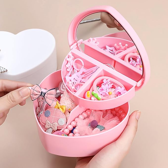 Heart Shaped Jewellery Box, Jewellery Organiser with Cosmetic Mirror, Jewellery Display Box for Girls＆Women
