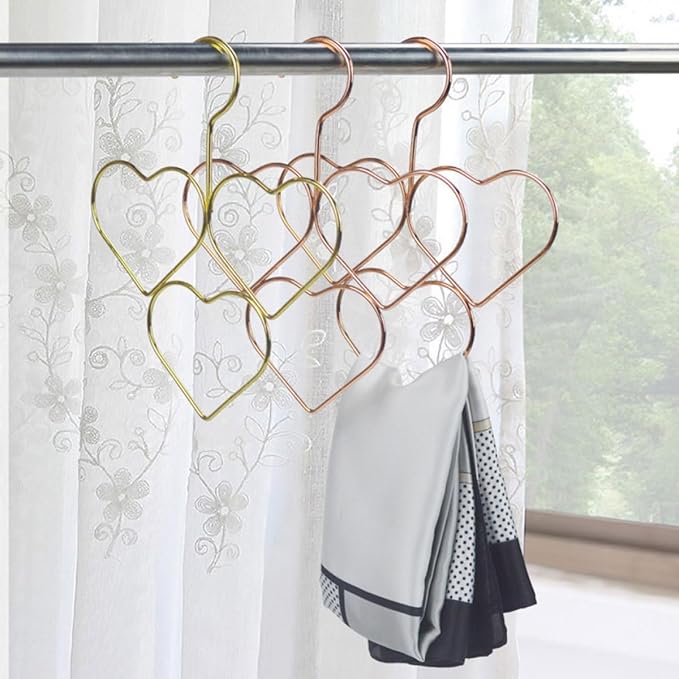 4pcs Rose Gold Heart Shape Scarf Hangers Metal Non-Slip Closet Organizer for Shawls Neckties Space Saving Accessory Storage